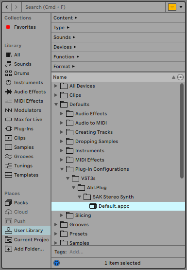 Location of default configuration file in Live's browser