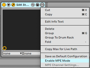 Location of Enable MPE Mode in plugin's context menu